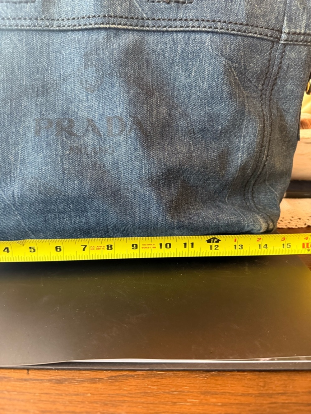 Prada Denim Tote in Dark Blue with Gold Accents - Picture 4 of 11